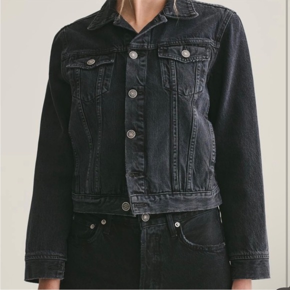 AGOLDE vivian denim jacket fitted 100% cotton washed black seance size S - Picture 1 of 11